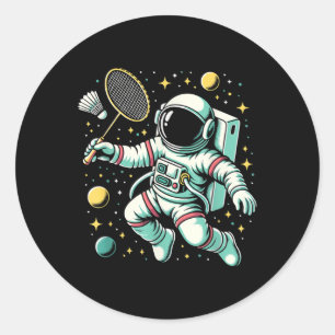 Astronaut Badminton Player Shuttle Sport Classic Round Sticker