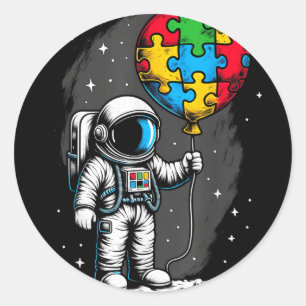 Astronaut Balloon Autism Awareness Space Autistic  Classic Round Sticker