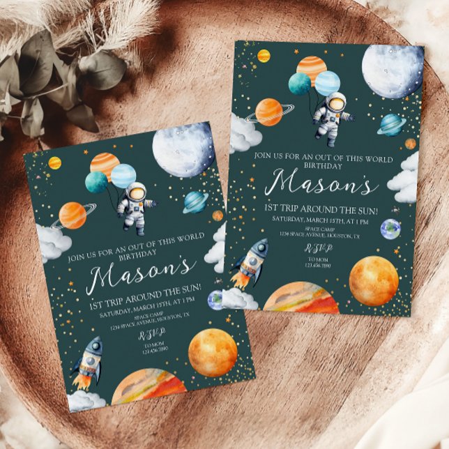 Astronaut Balloon Planets 1st Trip Around the Sun Invitation (Creator Uploaded)