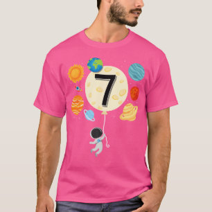 Astronaut Balloon Planets 7Th Birthday Space 7 Yea T-Shirt