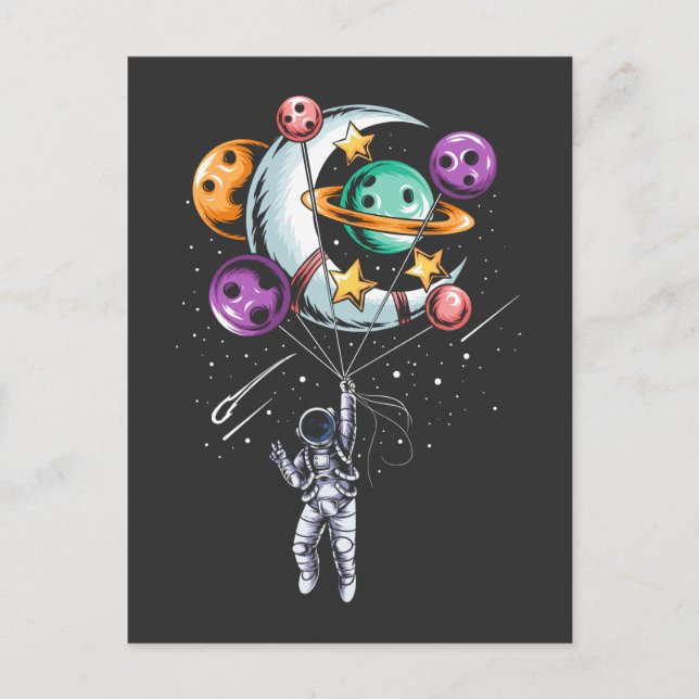 Astronaut Balloon Planets Illustrations Postcard (Front)