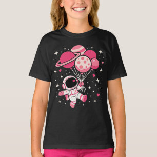 Astronaut Balloon Planets Space Galaxy Girls Kids T-Shirt
