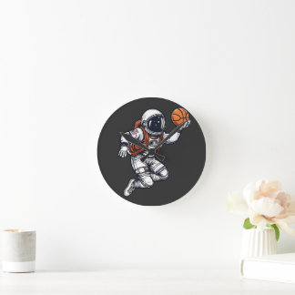 Astronaut basketball illustration round clock