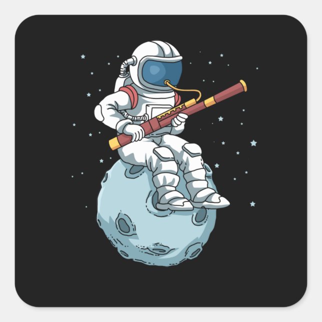 Astronaut Bassoon Band Player Bassoonist Bassoon Square Sticker (Front)