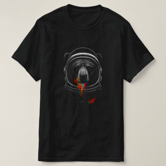 Astronaut Bear with Neon Paint Drips – Cosmic Anim T-Shirt (Design Front)