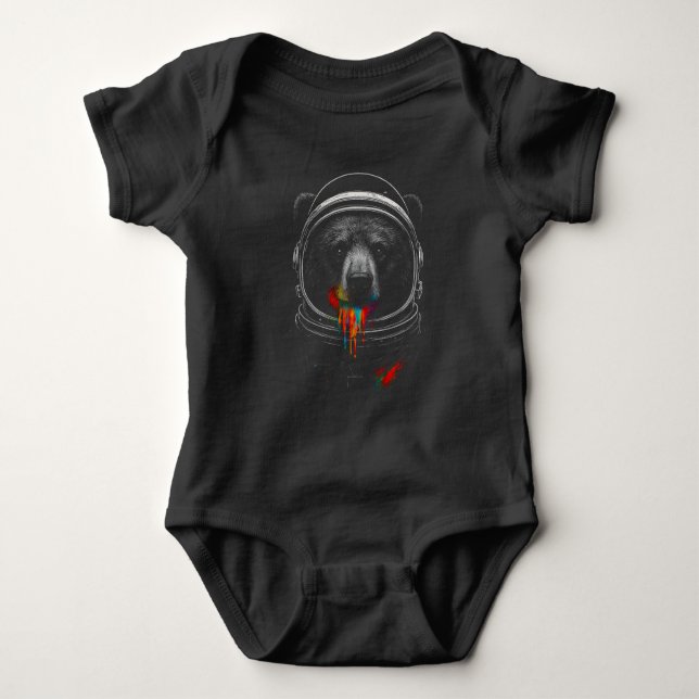 Astronaut Bear with Neon Paint Drips Cosmic Animal Baby Bodysuit (Front)