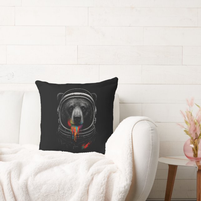 Astronaut Bear with Neon Paint Drips Cosmic Animal Cushion (Couch)