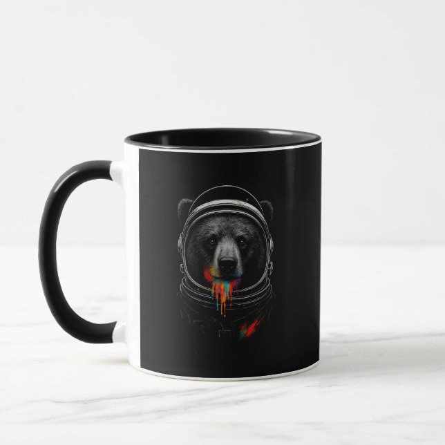 Astronaut Bear with Neon Paint Drips Cosmic Animal Mug (Left)