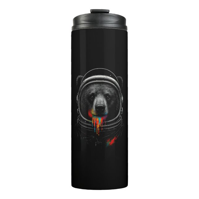 Astronaut Bear with Neon Paint Drips Cosmic Animal Thermal Tumbler (Front)