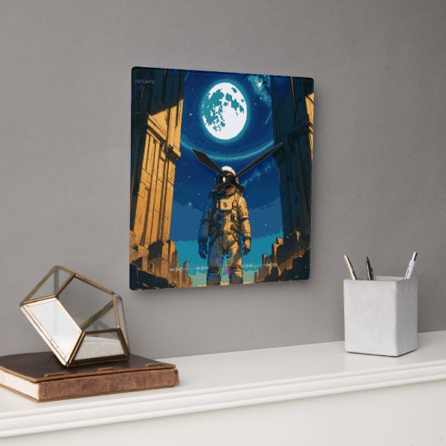 Astronaut Beneath the Celestial Gate Square Wall Clock (Office)