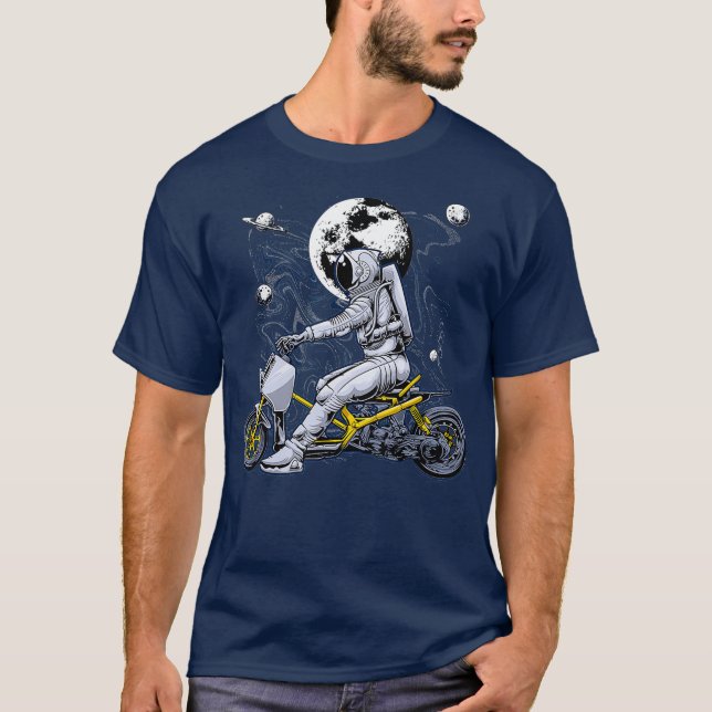 Astronaut biker motorcycle space travel scifi T-Shirt (Front)