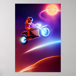 Astronaut Biker Poster - Shoot for Moon Pop Art