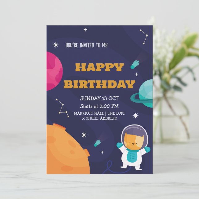astronaut Birthday Invitation for kid (Standing Front)