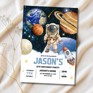 Astronaut Birthday invitation Outer Space Galaxy 
