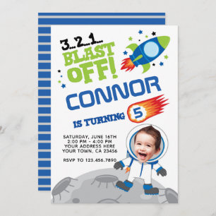 Astronaut Birthday Invitation, With YOUR Photo Invitation
