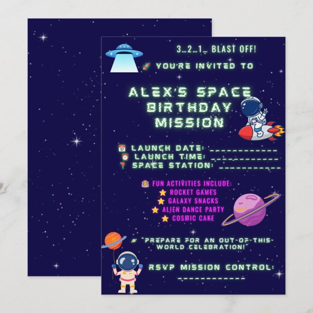 Astronaut Birthday Invite – Blast Off to Fun! (Front/Back)