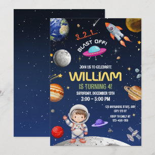 Astronaut Birthday ,Outer Space Galaxy Blast Off Invitation