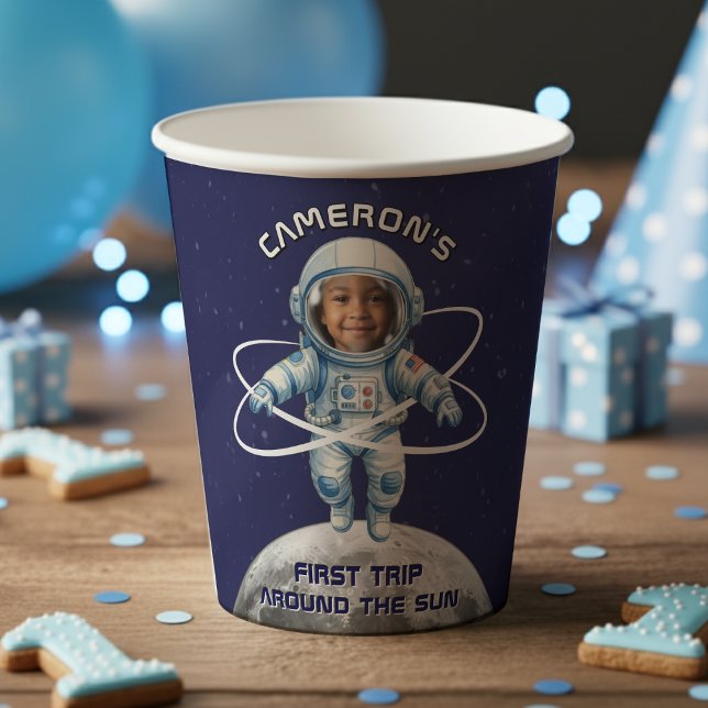 Astronaut Birthday Party 1st Trip Around the Sun Paper Cups (Creator Uploaded)
