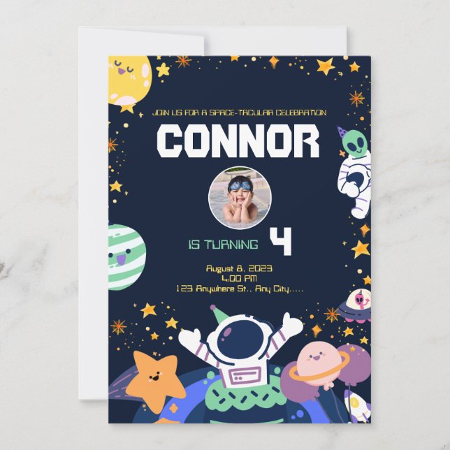 Astronaut birthday party on space  invitation (Front)