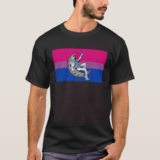 Astronaut Bisexual Pride Flag Crescent Moon Outer  T-Shirt (Front)
