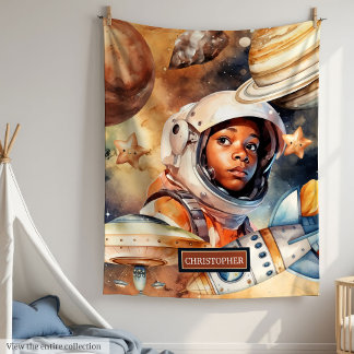 Astronaut Blanket for Black Boys Cute Space Gift