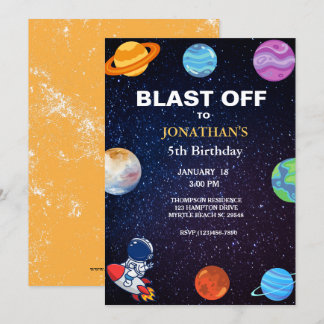 Astronaut Blast Off 5th boys Birthday Party Invitation