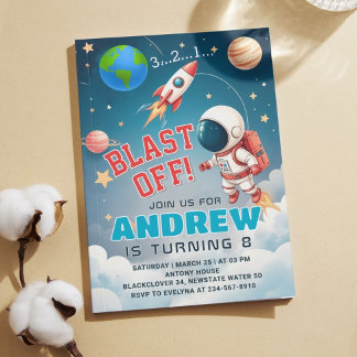 Astronaut Blast off Space Birthday Party Invitation