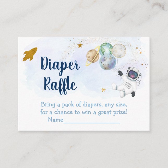 Astronaut Blue Gold Space Baby Diaper Raffle Enclosure Card (Front)