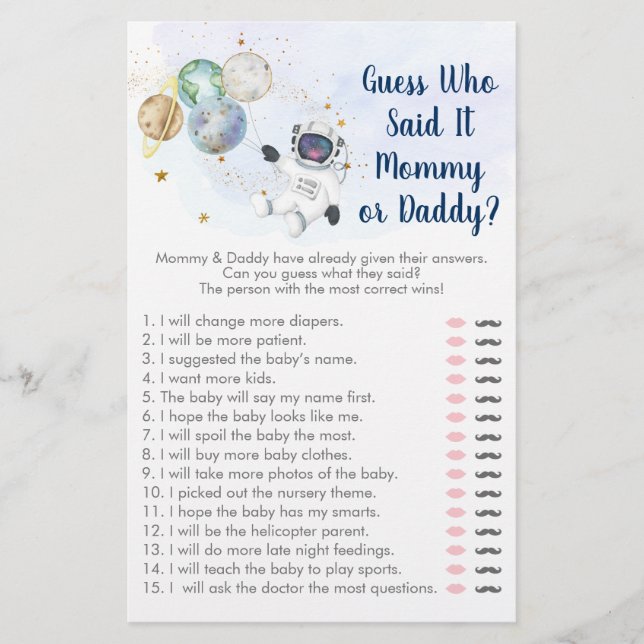 Astronaut Blue Gold Space Guess Who Said It Game (Front)