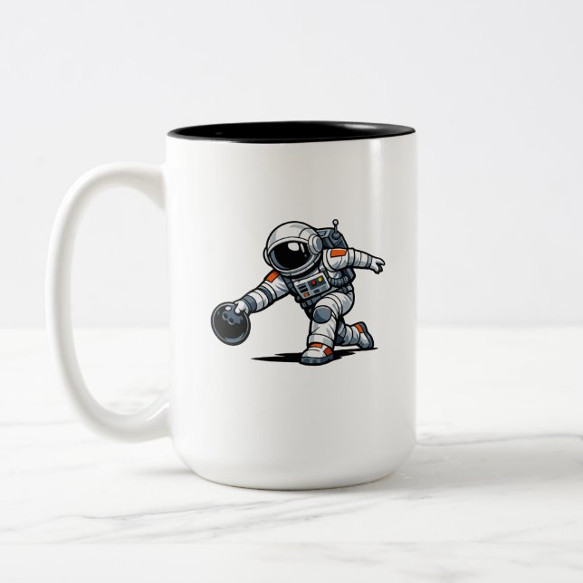 Astronaut Bowling Two-Tone Coffee Mug (Left)