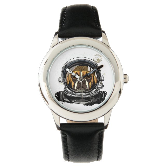 Astronaut Boxer Dog Space Exploration Astronomy Watch (Front)