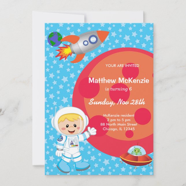 Astronaut boy Birthday theme Invitation (Front)