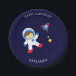 Astronaut Boy Kids Birthday Paper Plate<br><div class="desc">Fun space themed personalised kids birthday party design.</div>