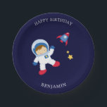 Astronaut Boy Kids Birthday Paper Plate<br><div class="desc">Fun space themed personalised kids birthday party design.</div>