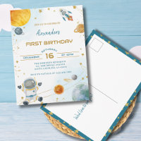  Astronaut Boy Space 1st Birthday Invitation