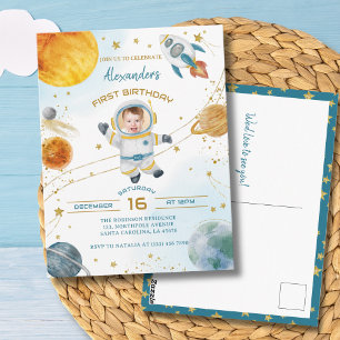 Astronaut Boy Space 1st Birthday Photo Postcard