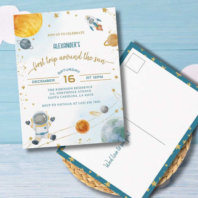 Astronaut Boy Space First 1st Birthday Postcard (Creator Uploaded)