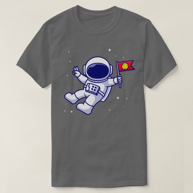 Astronaut Bring Flag In Space Cartoon T-Shirt (Design Front)