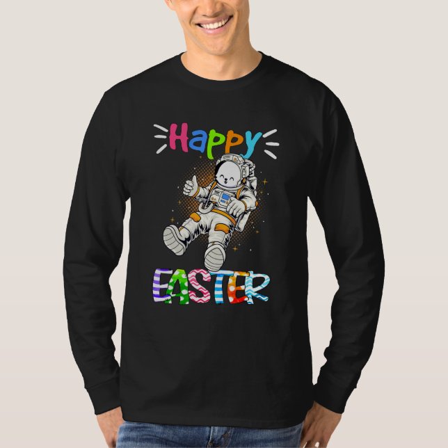 Astronaut Bunny Happy Easter Day Rabbit Space Eggs T-Shirt (Front)