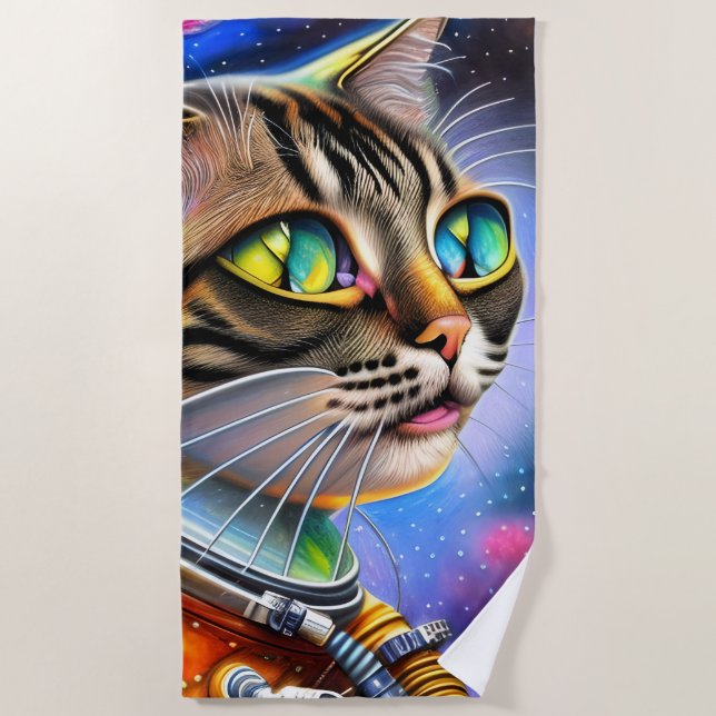 Astronaut Cat Artwork Beach Towel (Front)