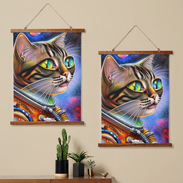 Astronaut Cat Artwork Hanging Tapestry (Asymmetrical)