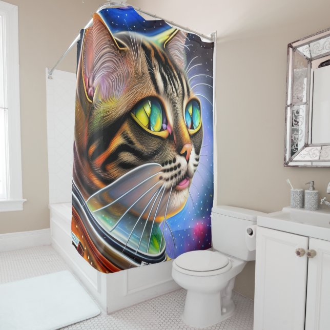 Astronaut Cat Artwork Shower Curtain (In Situ)