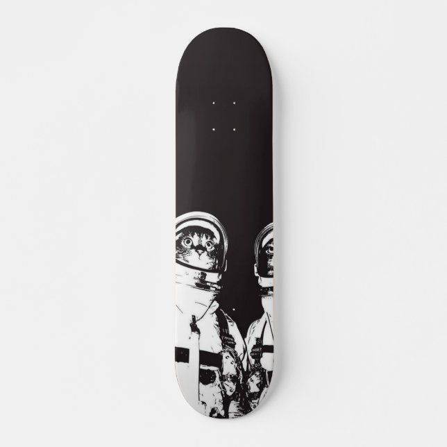 Astronaut cat black and white skateboard (Front)