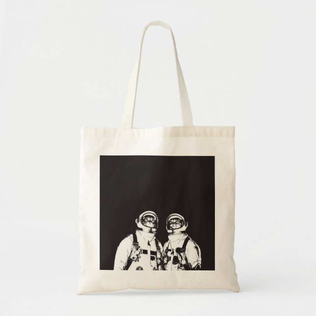 Astronaut cat black and white tote bag (Front)