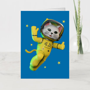 Astronaut Cat  Cartoon Foil Greeting Card