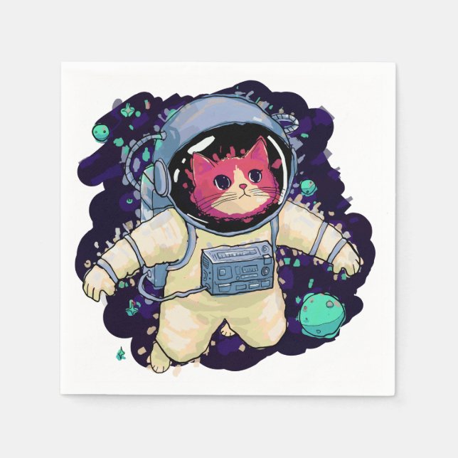 Astronaut Cat colourful Napkin (Front)