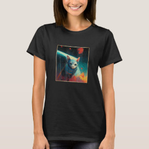 Astronaut Cat Face In Space Painting With Planets T-Shirt