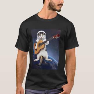 Astronaut Cat Floating in Space Playing Guitar Cat T-Shirt