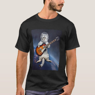 Astronaut Cat Floating in Space Playing Guitar Cat T-Shirt