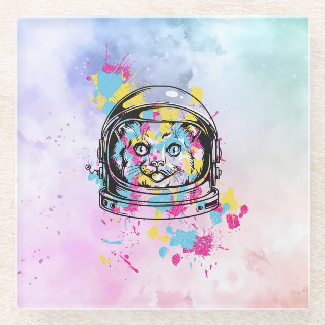 Astronaut Cat Glass Coaster (Front)